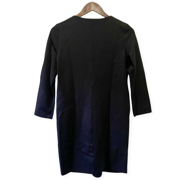 Tokarin Women's Size S Long Sleeve V-Neck Mid Dress Front Pockets Solid Black - Picture 2 of 6